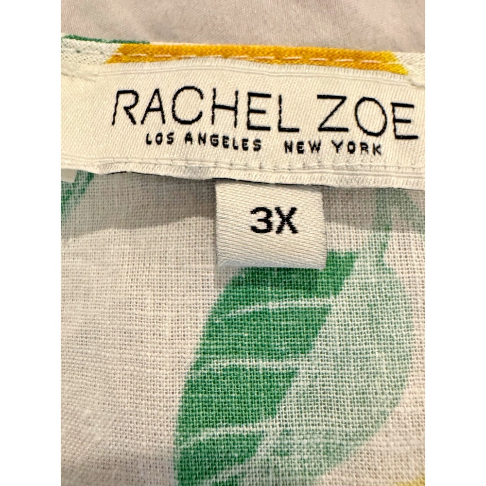 Rachel Zoe Linen Blend Lemon Floral Tunic Top 3X Tie Front Scallop Hem - Picture 8 of 12
